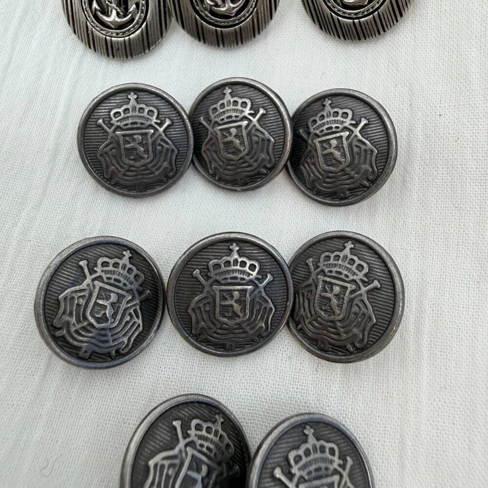 Vintage Metal Buttons Military Crest Anchor Crown Lot 13 pcs Mixed Sizes - Picture 2 of 3